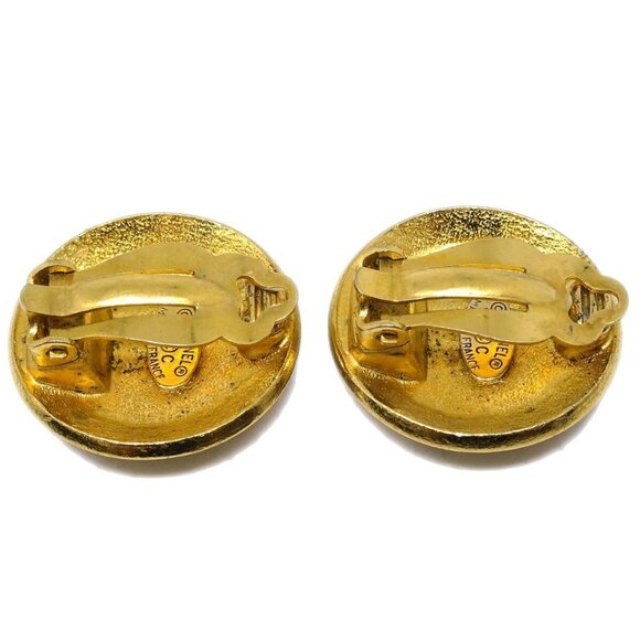 Chanel Button Earrings Clip-On Gold 96C - Picture 3 of 4